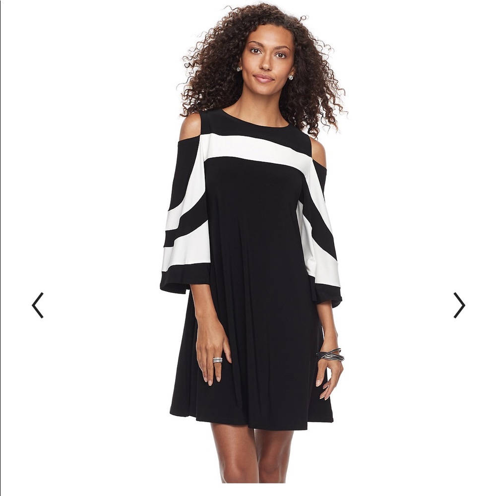 Nina Leonard Draped Sleeve Cold-Shoulder Dress